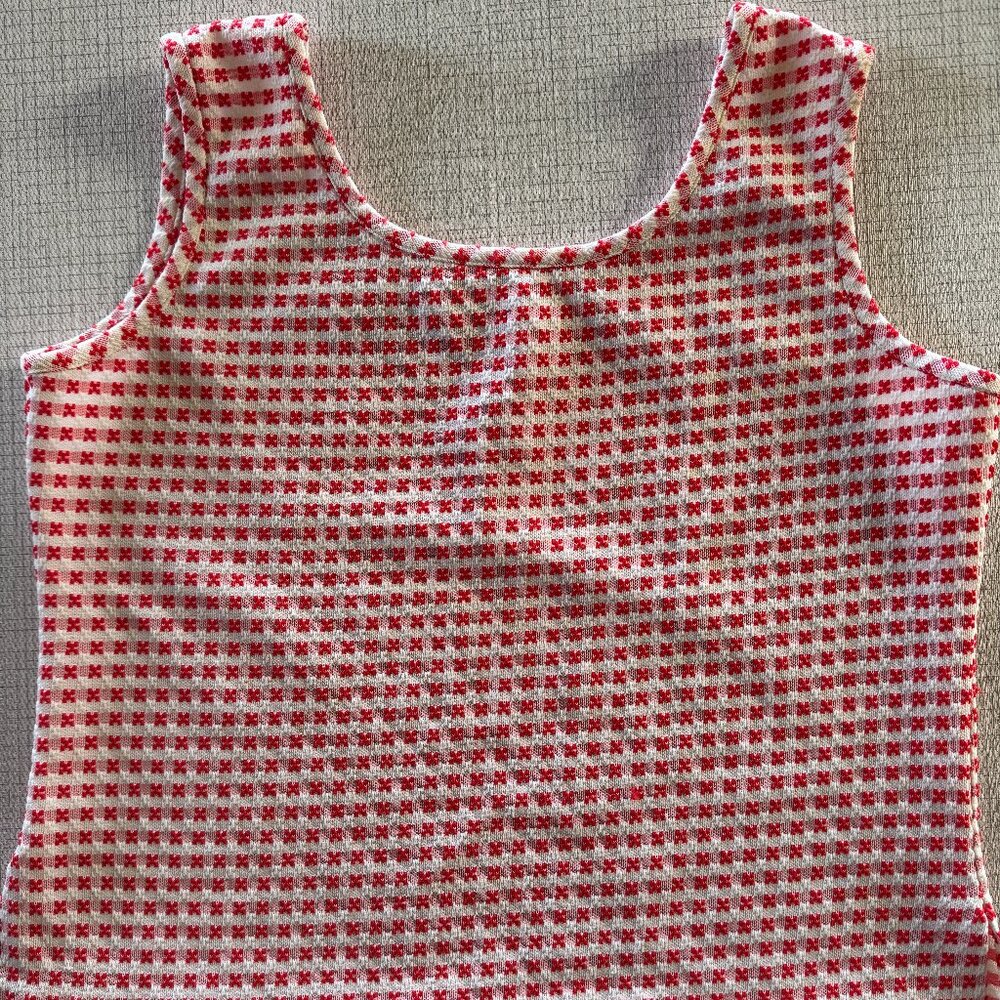 Vintage White and Red Picnic Tank Top, 40 Bust